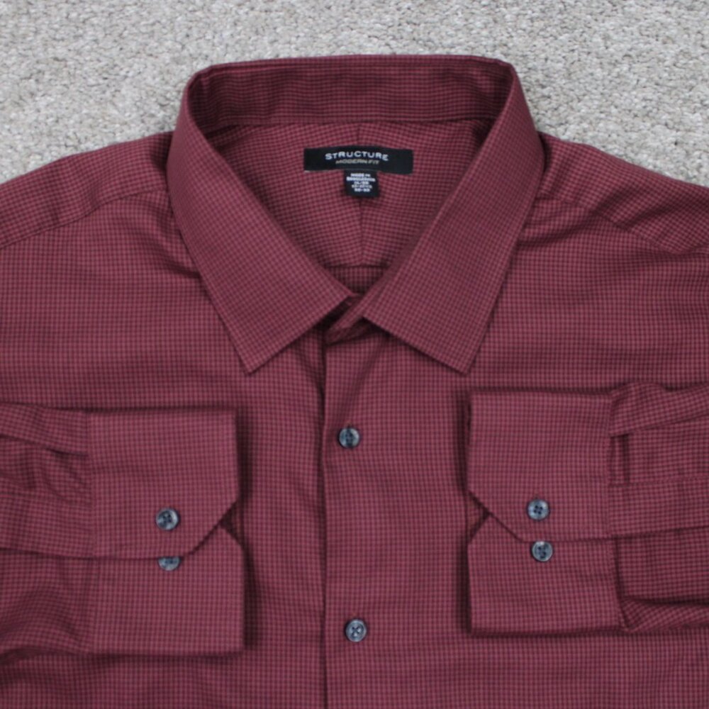 Structure Dress Shirt Mens 17-17 1/2, 32/33 (XL) Red Modern Fit Cotton/Poly L/S